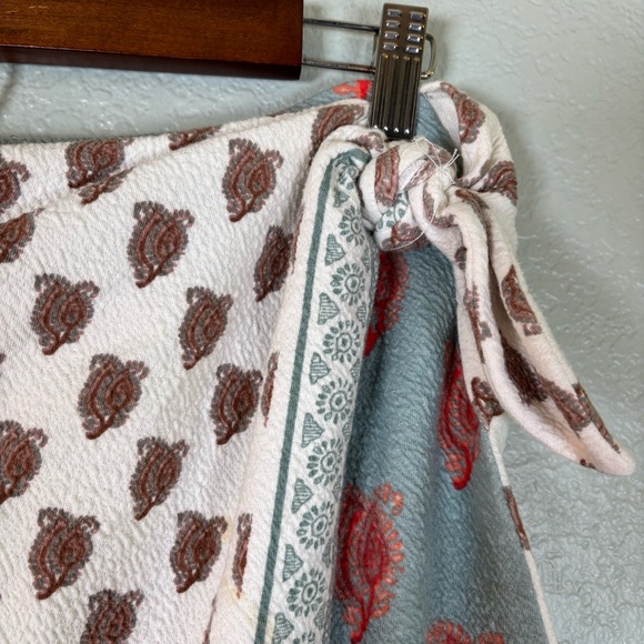 Anthropologie Maeve Cream Blue Bohemian Floral Patterned Faux Wrap Midi Skirt 12 - Picture 3 of 14